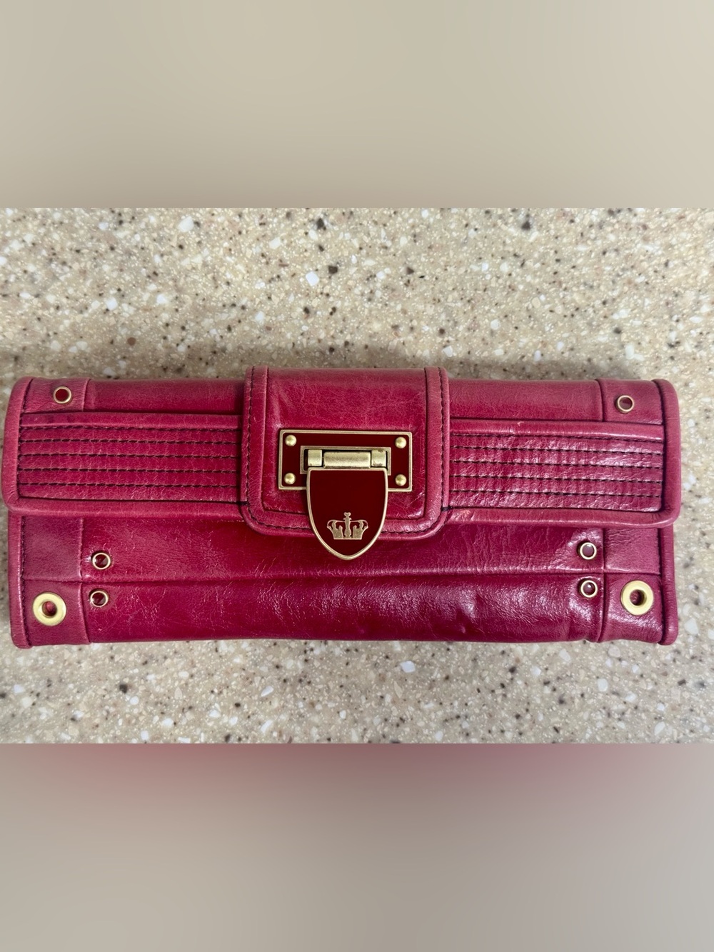 Juicy Couture Berry Red Leather Clutch with Gold-Tone Lock